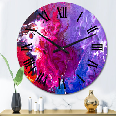 Fuchia Purple White and Blue Liquid Art - Modern Wall Clock