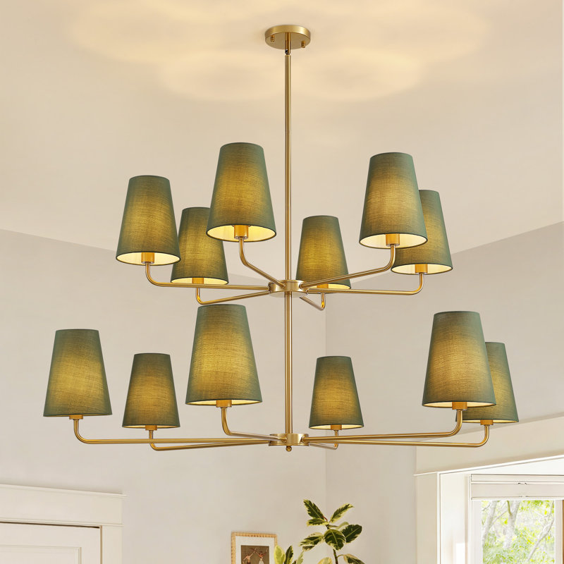 Abbiney 12-Light Dimmable Metal Tiered Chandelier with Linen Shades