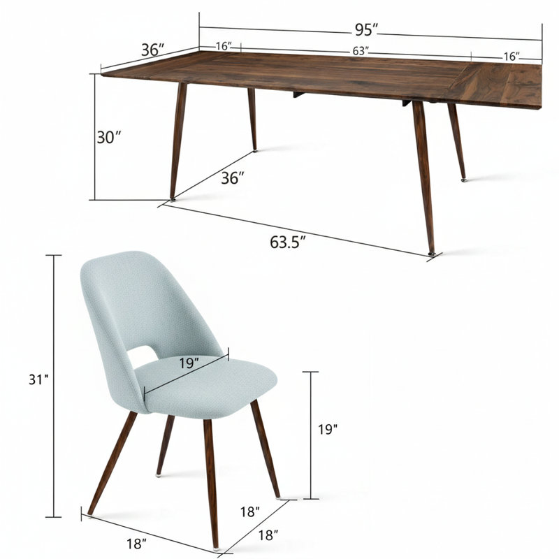 9-Piece Extendable Dining Table Set With Upholstered Side Chairs, Blue