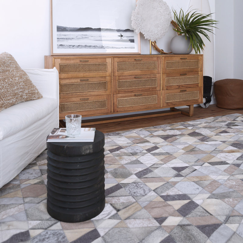Cowhide Geometric Area Rug, Rectangle 2' x 3'