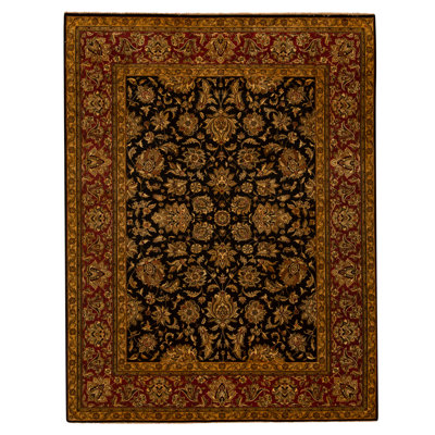 Hand Knotted Wool Oriental Area Rug in Black And Red