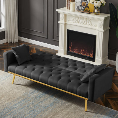 Futon-lit pliable convertible NOIR, canapé-lit pour un espace de vie compact.