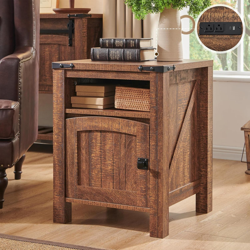Table de chevet rustique avec station de charge