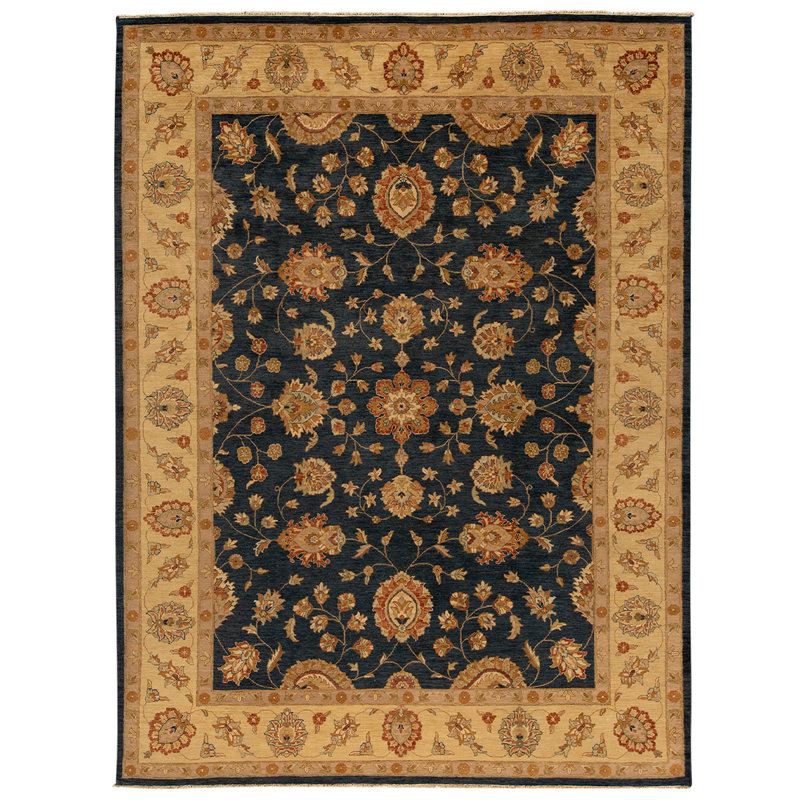 Tapis bleu / beige de haute qualité noué à la main