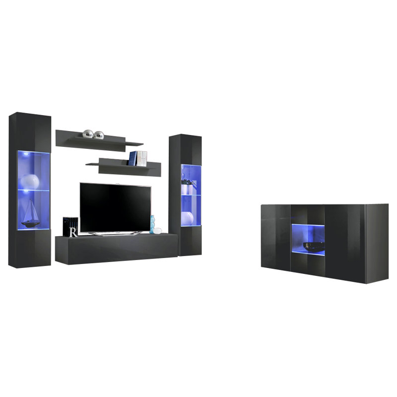 Meuble audio-vidéo mural flottant moderne pour téléviseur de 70 po ou moins Achouhada, Gris
