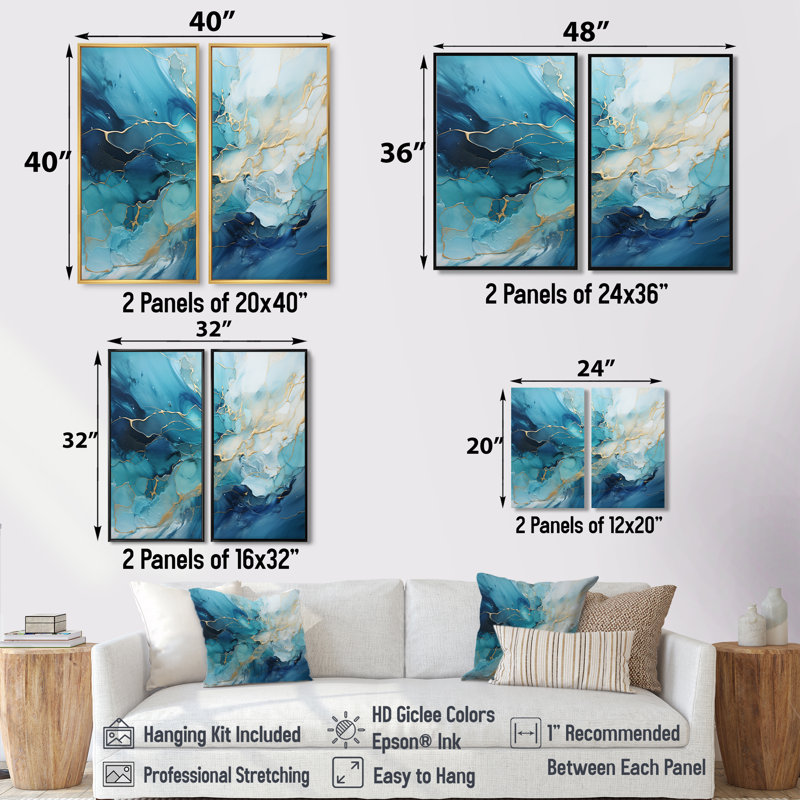 «Oceanic Collage I», ensemble de 2 collages abstraits, 40" H x 40" W, Impression encadrée flottante, Gold