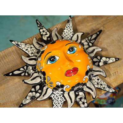 Devynne mexicain Talavera poterie soleil visage art mural jardin extérieur en céramique grand