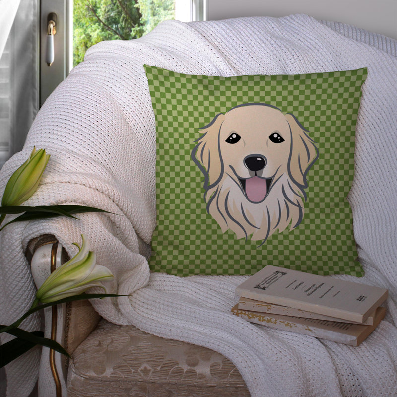 Coussin décoratif intérieur/extérieur à damier doré, H 18 po x l 18 po x P 5,5 po