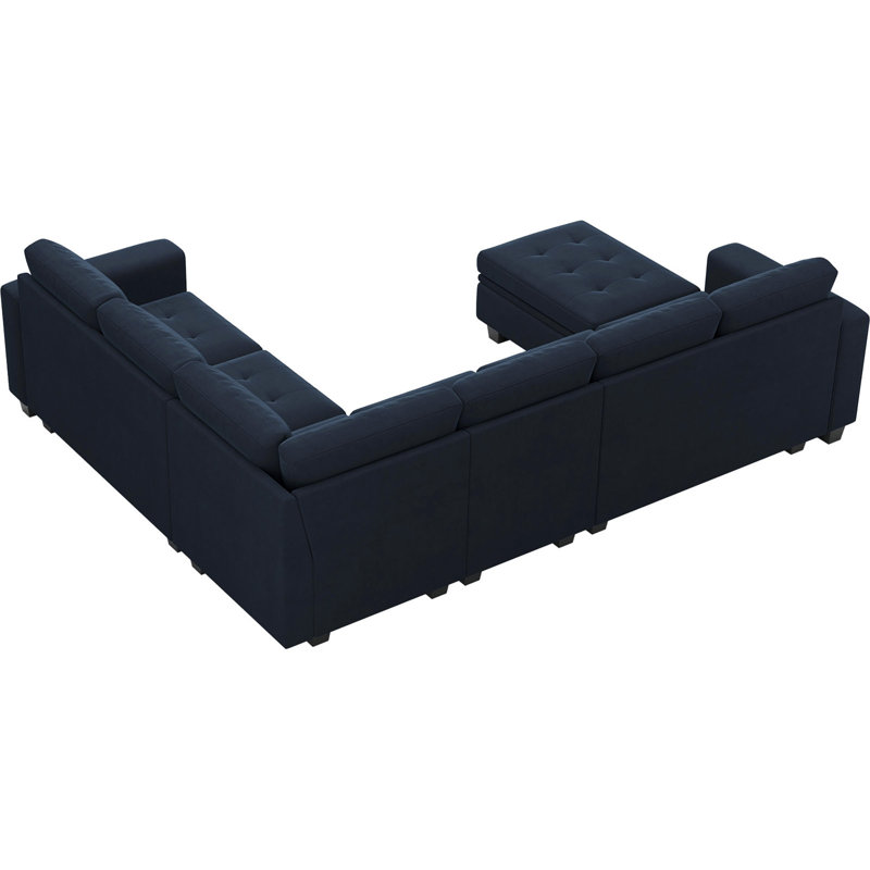 Shavera 6 - Piece Velvet Sectional Sofa L Shaped Modular Couch Living room Corner Sofa with Storage Ottoman, Blue Velvet