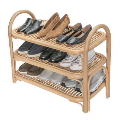 Étagère à chaussures en rotin à trois niveaux, naturel