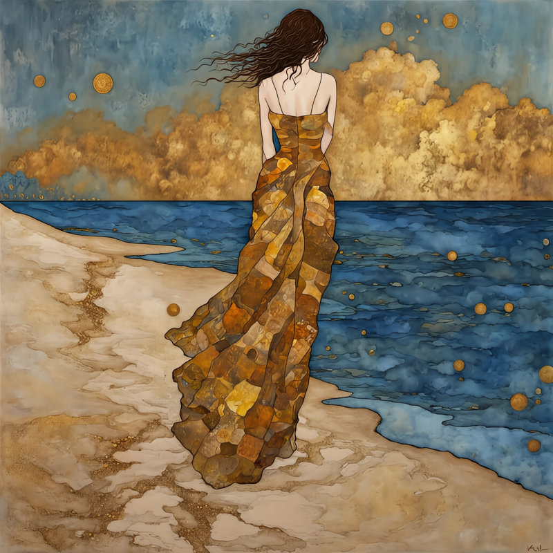 «Golden Tide Reverie», art mural sur toile, 12"W x 12"H x 1"D