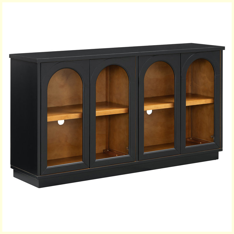 Grande armoire de rangement moderne à 4 portes avec portes en verre Modern, Noir