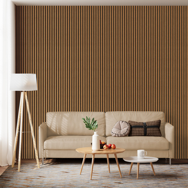 2 PCS 106"L x 12.6"W Acoustic Slat Wall Panels, Eco-Wood Look for Home/Office Wall & Ceiling (18.56 sq. ft.), Medium Oak