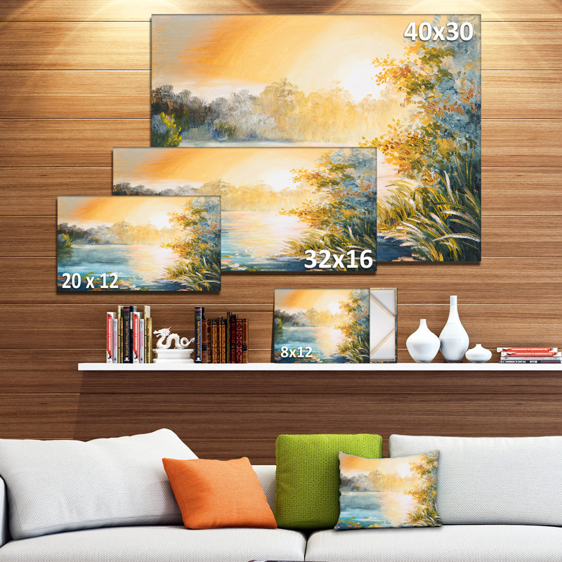 «Sunset on the Lake Landscape», reproduction sur toile tendue, H 16 po x l 32 po