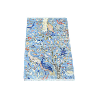 2'1"x3'1" Blue All Wool Afghan Peshawar Birds Design Hand Knotted Mat Rug 18EA230987CC4BE586EFEAF92578DA10