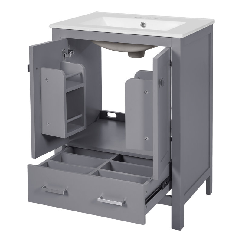 Meuble-lavabo de 48 pouces avec lavabo encastré intégré, armoire de rangement, portes à fermeture en douceur, tiroir divisé et tablette à double couche pour un rangement polyvalent