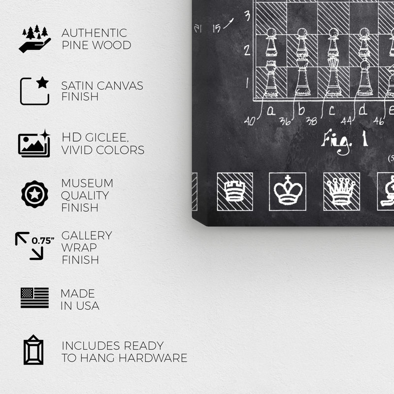 «Chess Game and Method 2000 Chalkboard», reproduction d'art encadrée, H 30 po x l 20 po x P 0,75 po, Toile tendue