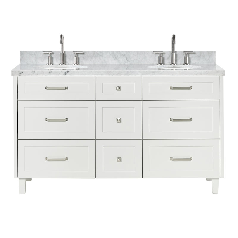 Ariel Monrow 61 Inch Double Oval Sink Bathroom Vanity With Italian Carrara Marble Countertop, Gray