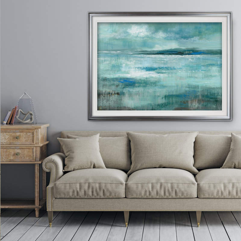Vue de l'île - reproduction sur toile, Cadre argenté, H 31 po x l 43 po x P 1,5 po