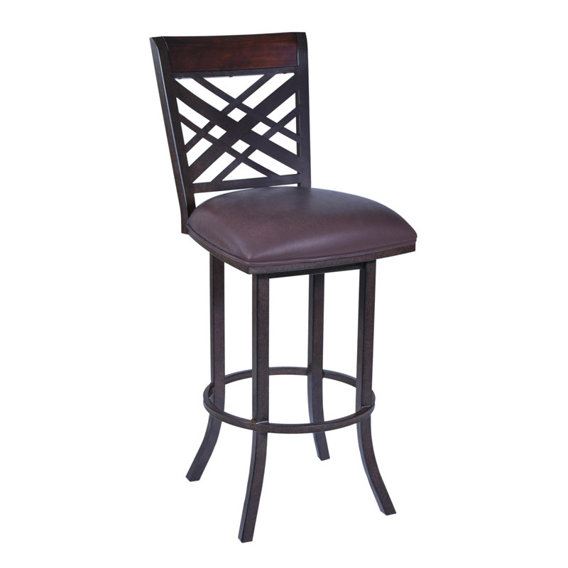 Transitional Swivel Counter or Bar Height Bar Stool with Iron Metal Frame and Faux Leather Seat, Bar Stool (30" Seat Height)