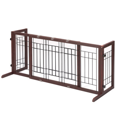Barrière rétractable pour chien, barrière réglable pour bébé de 38 à 60 po avec bois et fil pour portes et escaliers, brun