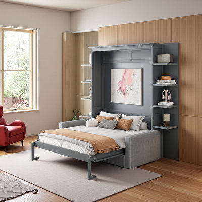 Stylish All-in-One Storage Queen Size Murphy Wall Bed with Sofa