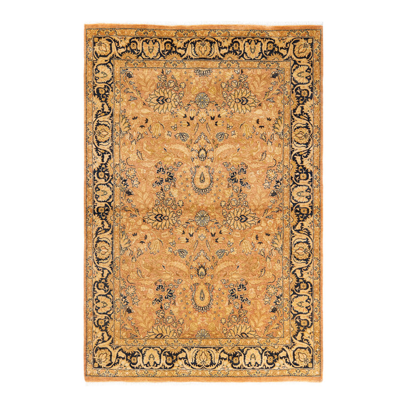 Tapis unique noué à la main Hayner - brun clair / noir / beige, 4 pi 3 po x 6 pi 2 po Hayner