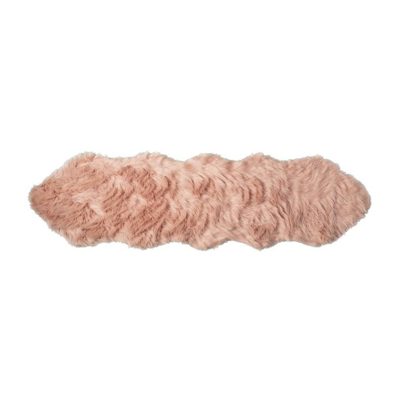 Laperle Dusty Rose Faux Sheepskin Fur Area Rug, 2' x 6'
