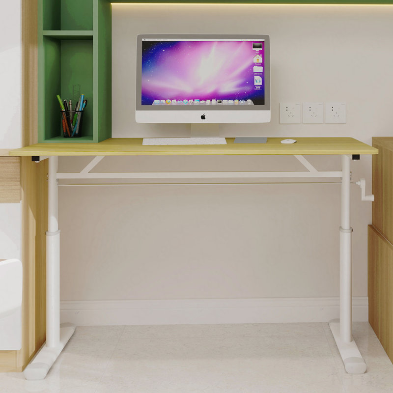 Manual Height-Adjustable Desk with Double-Column Support for Home Office, Yellow, 35.43" H x 47.24" W x 23.62" D