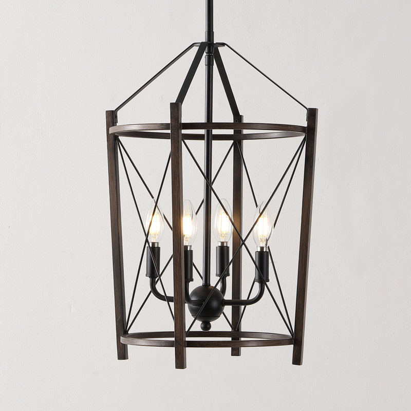 Luminaire suspendu lanterne noir / brun à 4 lumières Yat