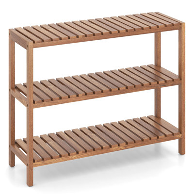 3-Tier Side Table Teak Wood Stand Utility Storage Shelf Organizer Entryway Bench