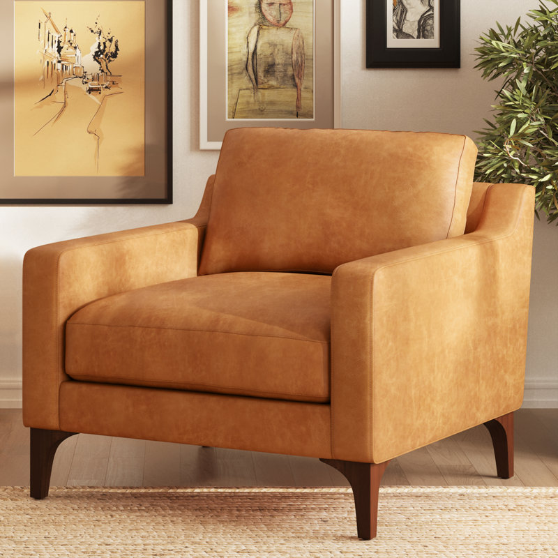 Fauteuil d'appoint en cuir véritable Sorrento, Cuir véritable brun clair cognac