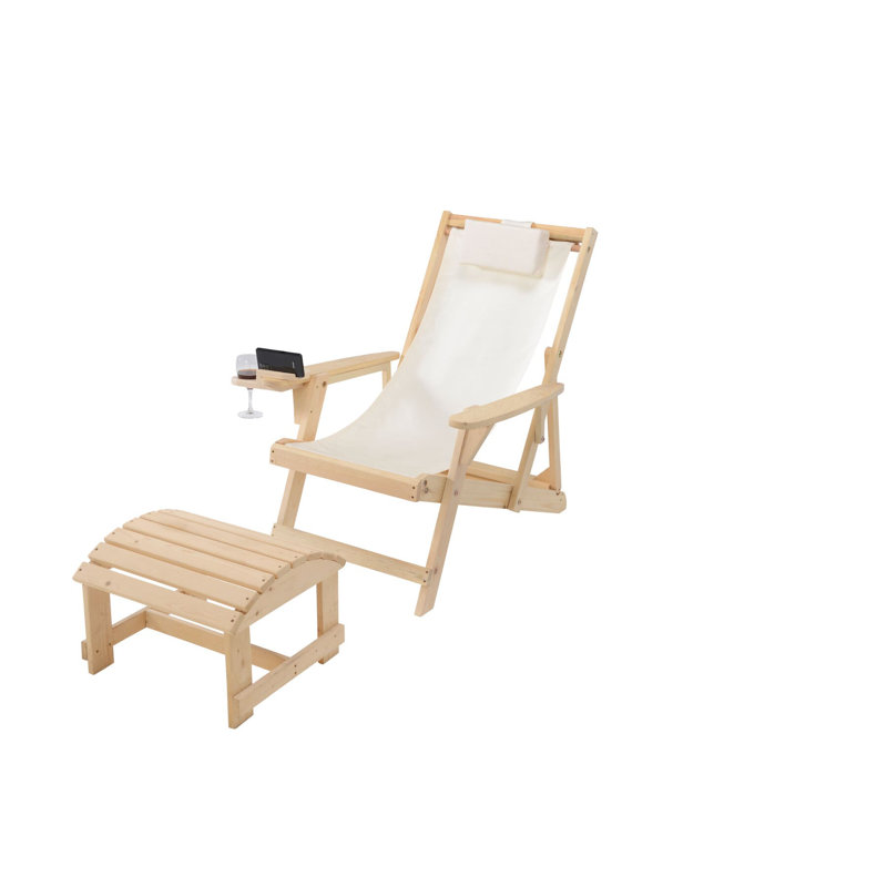 Elshad Folding Beach Chair, White, Natural