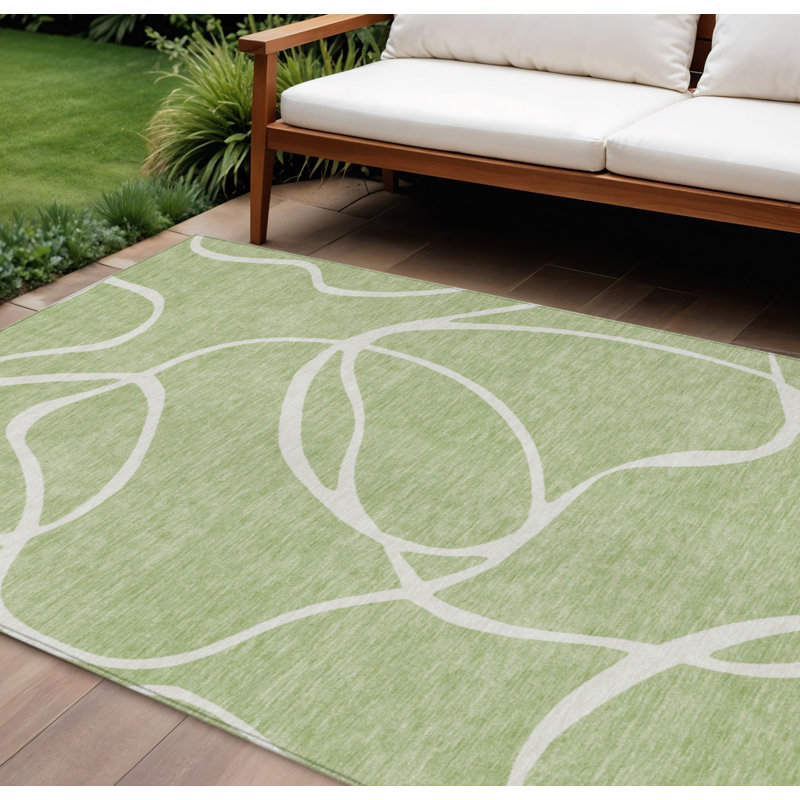 Tapis d'intérieur et d'extérieur lavable abstrait 8 pi x 10 pi vert et ivoire artichaut