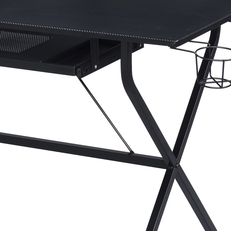 Bureau d'écriture noir avec plateau à clavier, structure en métal robuste et bureau fonctionnel pour un environnement productif