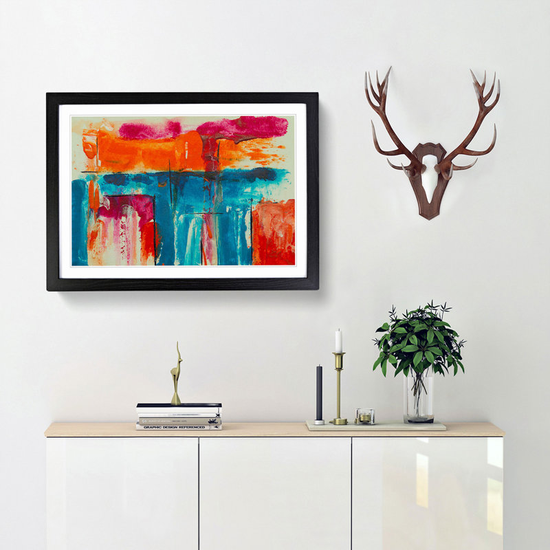 Abstract Art Painting Vol.305 by S.Johnson - Framed Print, 48cm H x 65cm W x 2cm D, Black Framed