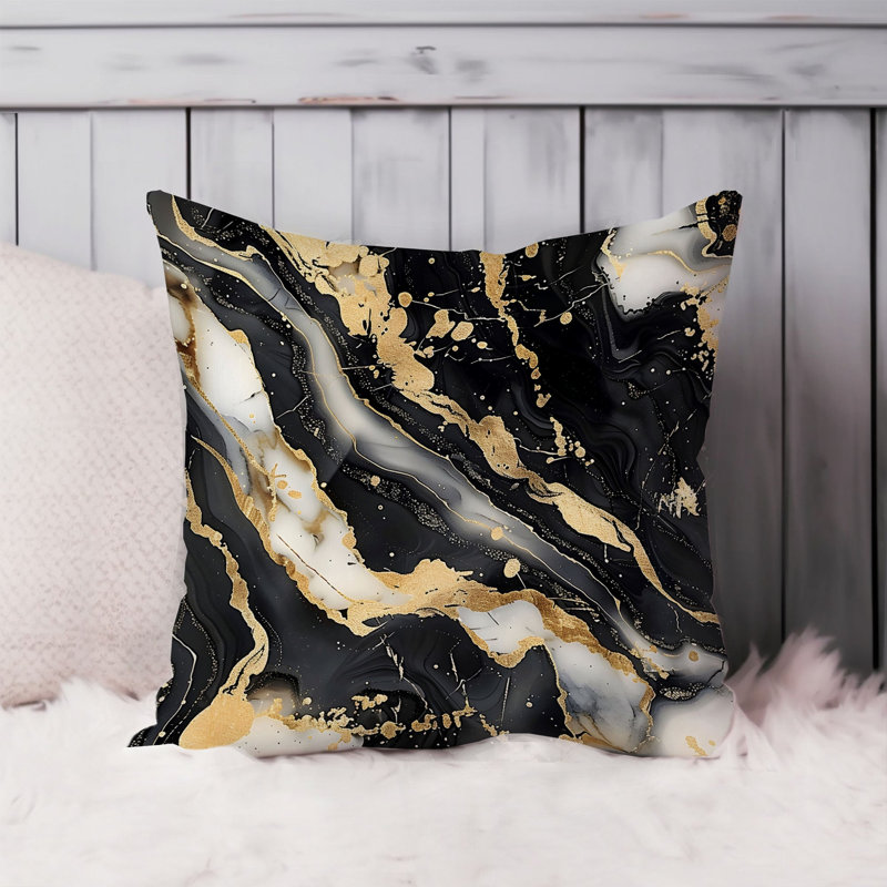 Abstract Black & Gold Geode Crystals Marble XI Modern, 16" H x 16" W