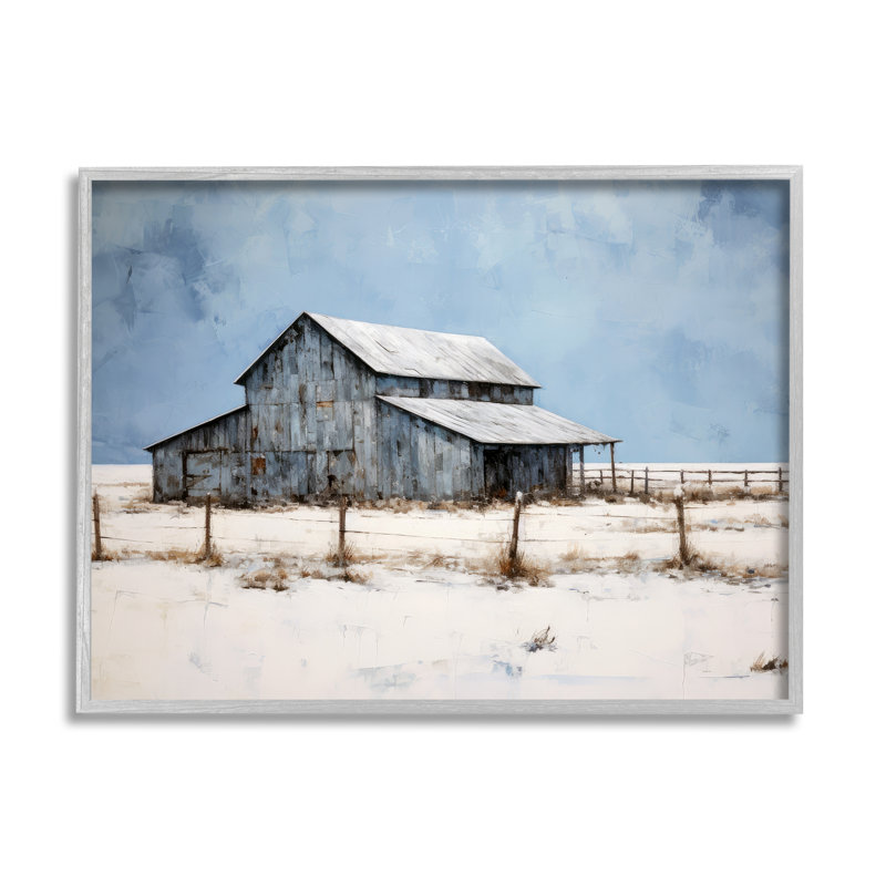 Az-360, impression de paysage de grange d'hiver encadrée, Estampe numérique Farmhouse, H 24 po x l 30 po x P 1,5 po