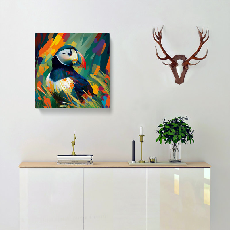 Puffin Fauvism - Wrapped Canvas, 50cm H x 50cm W x 3cm D