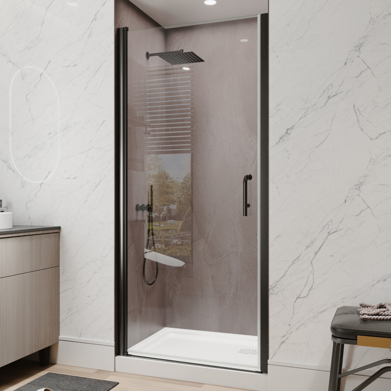 Adjustable Shower & Tub Doors, 1/4 in Clear Glass Matte Black Pivot