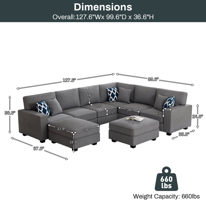 Flexible Combination Module Reversible Sectional Sofa, Dark Gray Polyester Blend
