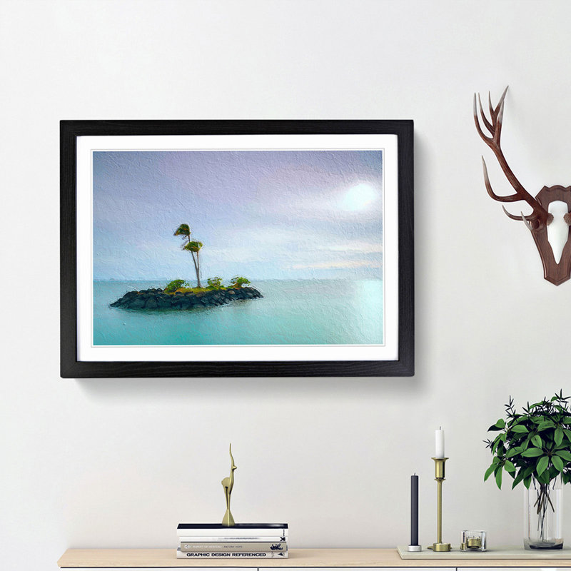 Kahala Beach Island in Honolulu Hawaii - Picture Frame Painting Print, 48cm H x 65cm W x 2cm D, Black Framed