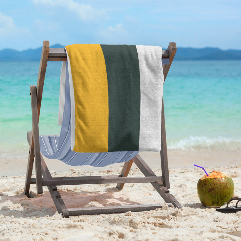Cotton Blend Beach Towel, Green/Gold/Ivory
