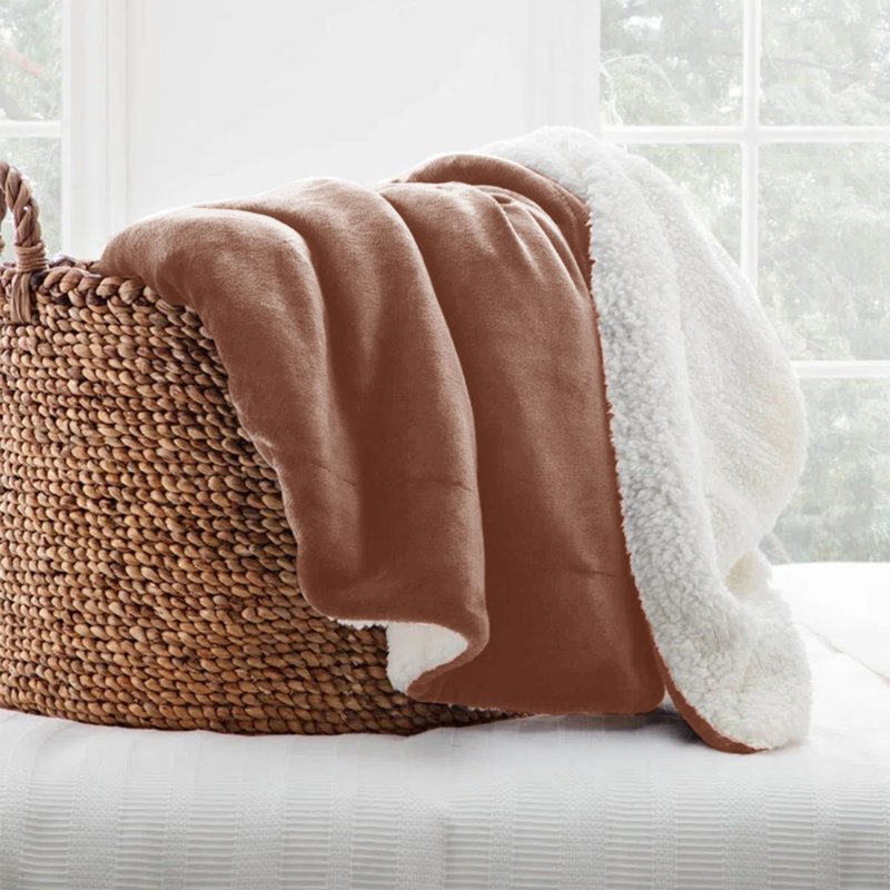 Ultra-Soft Sherpa Fleece Blanket(Reversible), Camel, 200cm x 150cm
