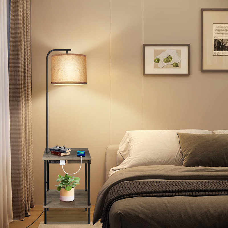 Zulfa 62" Dimmable Table Floor Lamp with Drawer, End Table with Lamp for Living Room, Grey