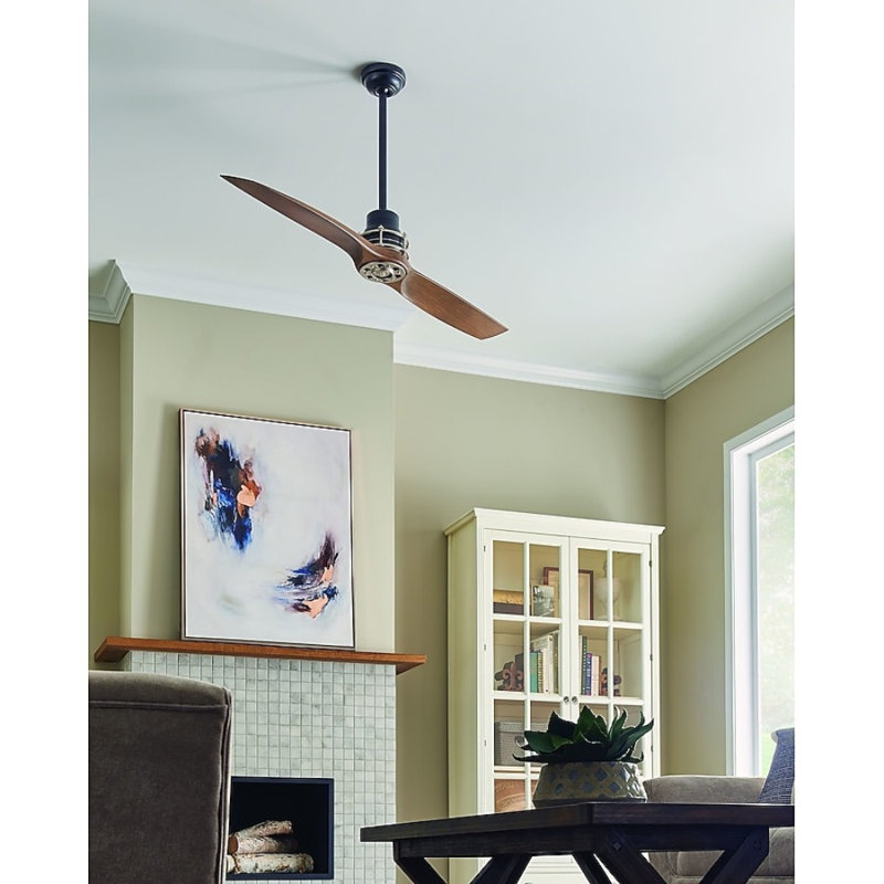 Wrought Studio™ 56-in Satin Black/brown Indoor Residential Remote Controled Ceiling Fan - 2-blade