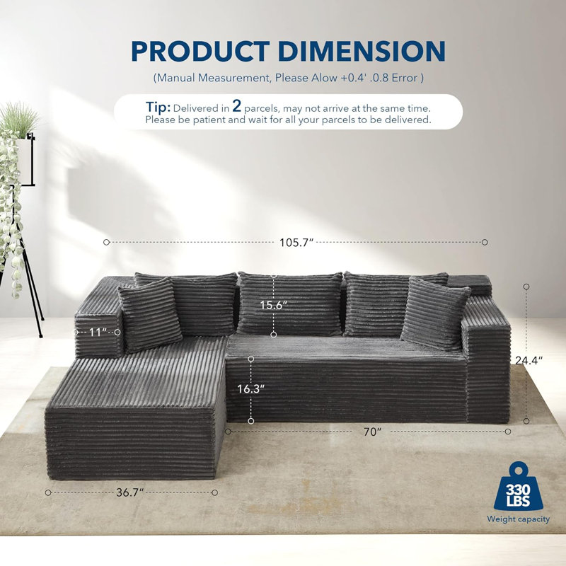 3 Seater Sectional, Grey