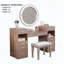 Glam Style Vanity with Padded Stool Set, 3mm Mirror Storage Drawers and LED Mirror