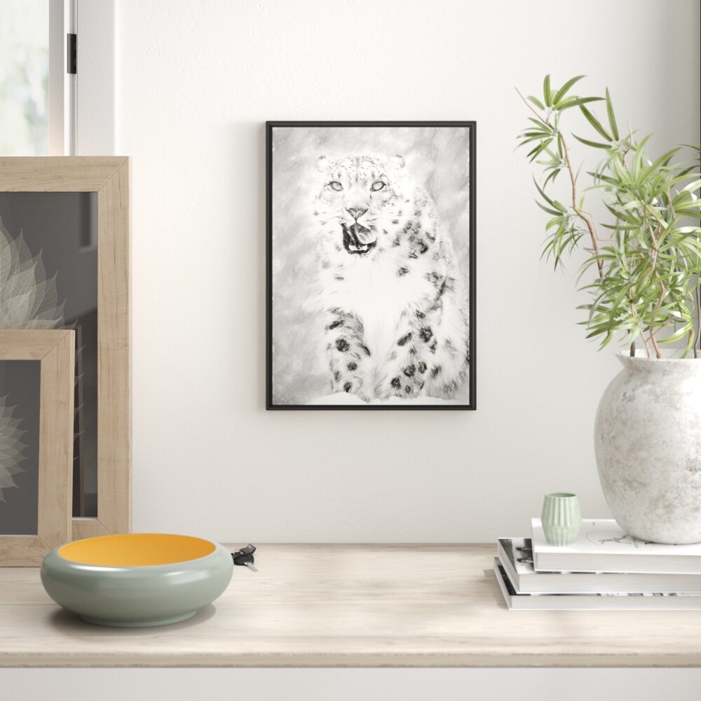 Gerahmtes Wandbild LeopardSchnee Kunst