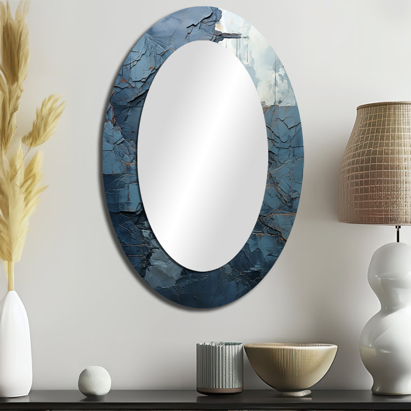 Miroir mural ovale bleu et blanc River Embrace, H 36 po x l 24 po